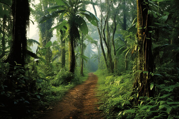 Fototapeta premium Lush Jungle Path: A Journey Through Verdant Greenery