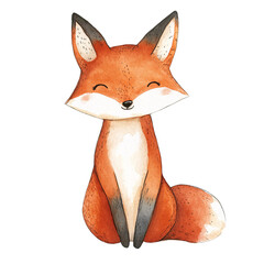 Charming Watercolor Fox: A delightful, hand-painted illustration of a cute fox with a friendly smile. This whimsical design is perfect for children's books, nursery decorations, and woodland-themed pr