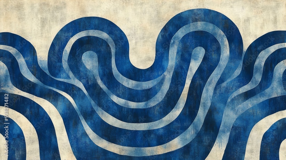 Aufkleber abstract blue wave pattern on textured background with varying line thickness