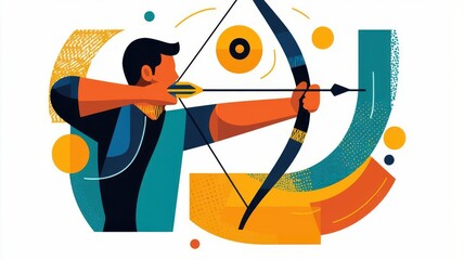 An artistic representation of an archer aiming at a target, showcasing precision and focus. Perfect for sport and activity themes.