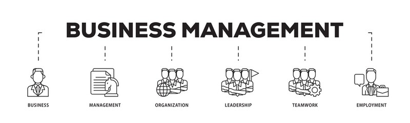 Business management icon infographic illustration concept with icon of business, management, organization, leadership, teamwork and employment icon png and easy to edit 