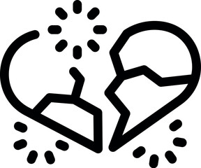 Stylized black and white icon of a broken heart exploding, representing the pain and turmoil of a difficult separation