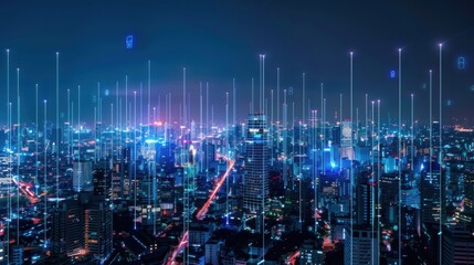 Obraz premium Illuminating the Future. Smart city digital transformation development concept