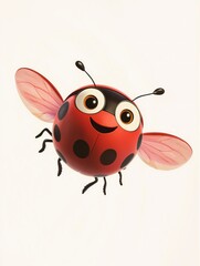 Fototapeta premium Cute Cartoon Ladybug with Wings Spread.