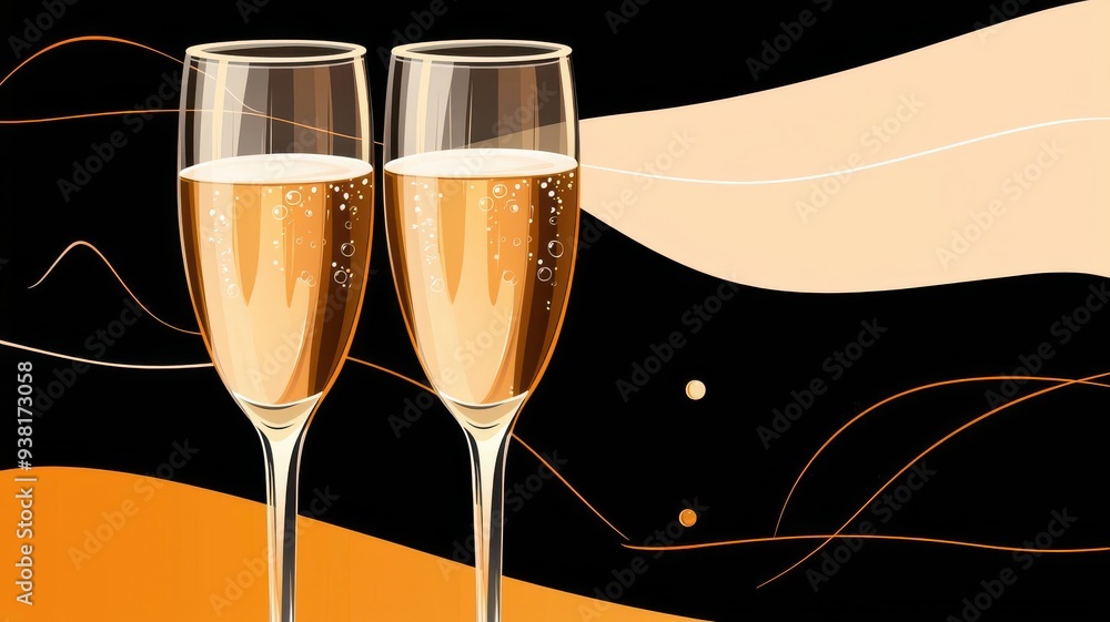 Wall mural elegant celebration with two glasses of sparkling rose wine against a stylish abstract background, p