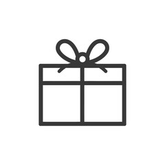 Black and white line art illustration of a gift box with a bow