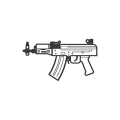 Naklejka premium Black and white illustration of a submachine gun