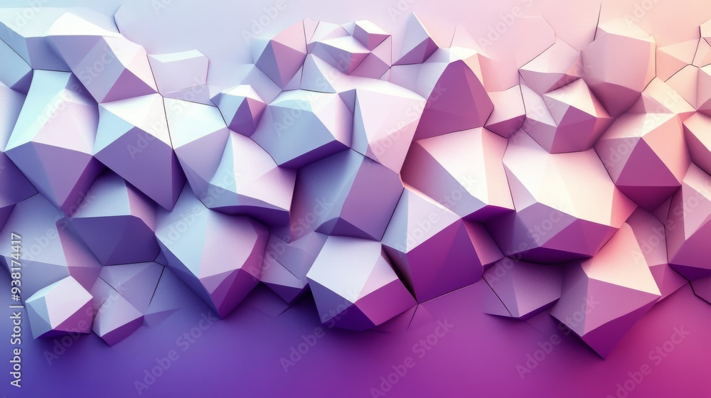 Poster abstract geometric structures in shades of purple against a soft gradient background