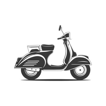 recommend clip art: Black and White Illustration of a Vintage Scooter
