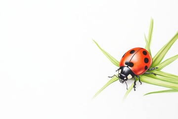 Fototapeta premium A colorful ladybug resting on fresh green grass, showcasing nature's beauty and vibrant colors in a serene setting.