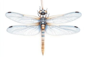 A detailed illustration of a dragonfly showcasing its intricate wings and body structure against a clean background.
