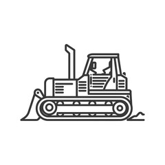 Black and White Line Art Illustration of a Bulldozer