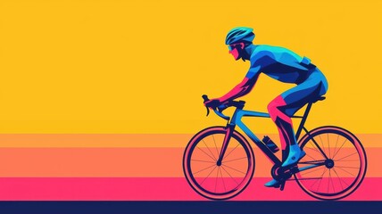 Fototapeta premium A vibrant illustration of a cyclist riding against a colorful sunset backdrop, showcasing energy and movement.