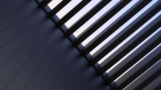 Black architectural design. Open,transparent ceiling,roof and wall on and evening sky,architectural design of modern structure,animation.3D render