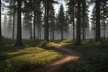 Fototapeta premium Sentier forestier au milieu des pins majestueux