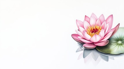 Obraz premium A serene pink water lily blooms gracefully on a tranquil surface, reflecting beauty and tranquility in nature.