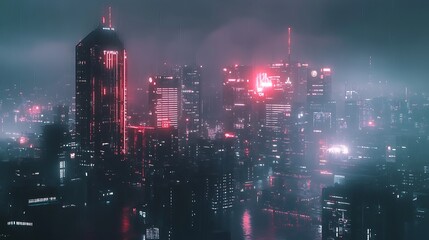 Fototapeta premium Neon Cityscape Under a Rainy Sky