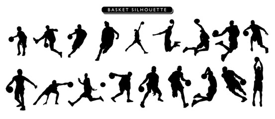 collection of Basket man silhouettes in different posses clipart vector illustrator