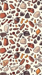 Fototapeta premium Seamless Pattern of Cartoon Stone Tools.