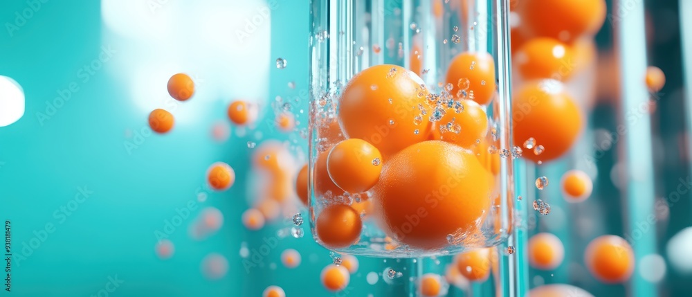 Aufkleber abstract composition of orange spheres in liquid, creating a vibrant and dynamic visual experience w