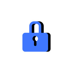 A simple padlock icon symbolizing security, protection, and privacy. Used in tech, cybersecurity, online protection, and data privacy illustrations. Clean vector design in blue and black.