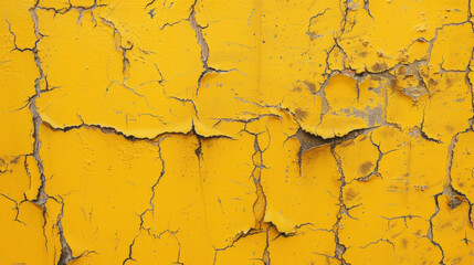 Cracked yellow paint creates vibrant yet weathered texture, evoking sense of age and character. bright color contrasts with imperfections, adding visual interest.