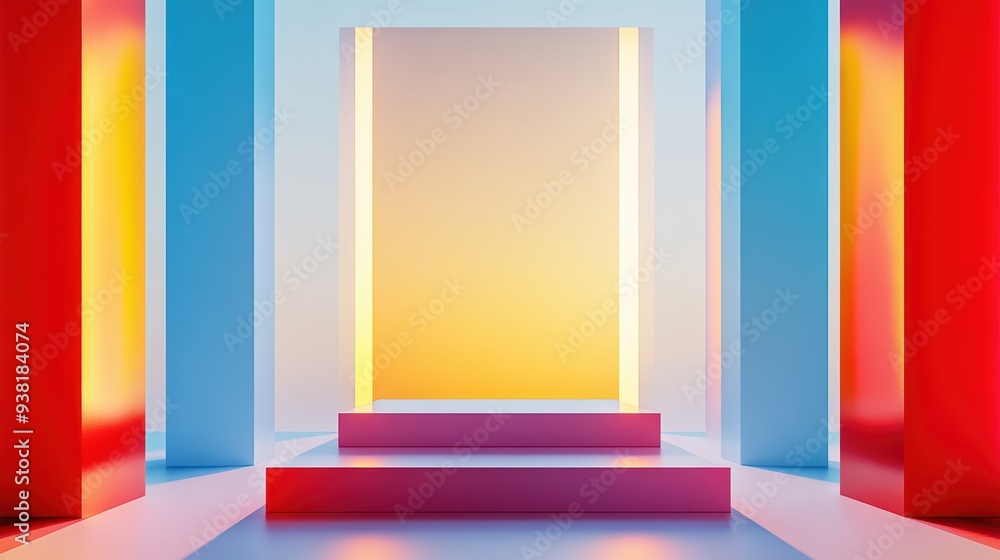 Aufkleber modern architectural design featuring vibrant colors and glowing lights, creating an inviting and dy