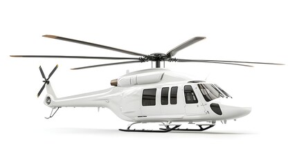 White helicopter isolated on white background, detailed photo, png. 