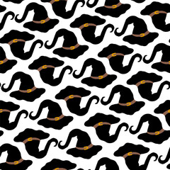 Witch hat seamless pattern. Wizard hat repeat pattern. Halloween, witchcraft spooky background, texture for paper, fabric design.