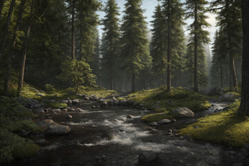 Fototapeta premium Petite rivière traversant la fôret