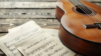 Naklejka premium Acoustic Guitar and Sheet Music.
