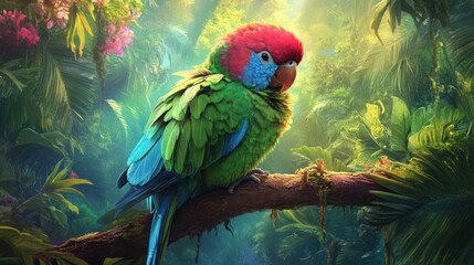 A colorful parrot is perched on a branch in a lush green junglese of life
