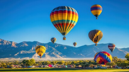 Obraz premium A field of colorful hot air balloons is flying in the sky