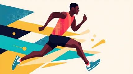 Fototapeta premium Dynamic illustration of a male runner in motion, showcasing speed and athleticism in a colorful design.