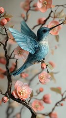Obraz premium Bee Hummingbird Sucking Nectar from Flower, Realistic Photo, Pattern Background, Wallpaper, Cover and Screen for Smartphone, Cell Phone, Computer, Laptop, 9:16 and 16:9 Format