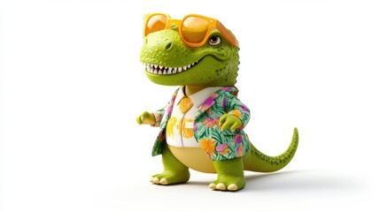 Fototapeta premium A cartoon dinosaur wearing a Hawaiian shirt and sunglasses