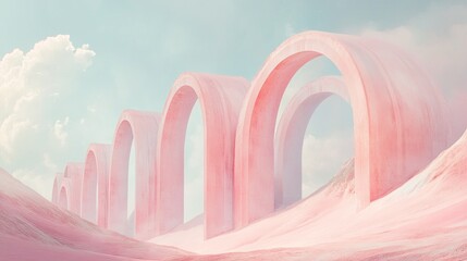 Pink Arches Leading to a Dreamy Sky