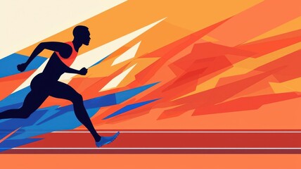 Dynamic silhouette of a runner in motion, set against a vibrant abstract background, symbolizing speed and athleticism.