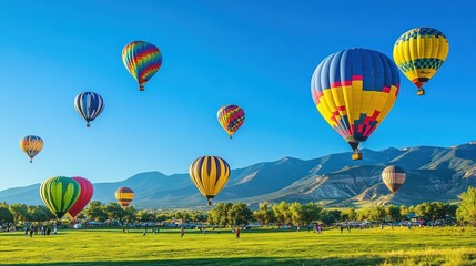 Fototapeta premium A field of colorful hot air balloons is flying in the sky