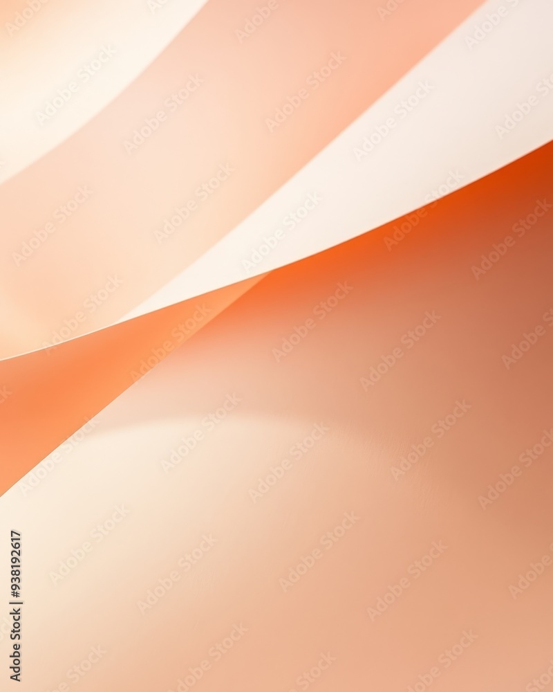 Wall mural Abstract layers of soft peach and cream paper gently curving under warm light