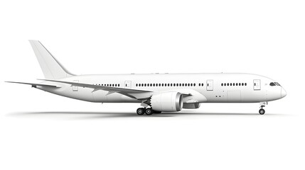 White passenger airplane isolated on white background, detailed photo, png. 