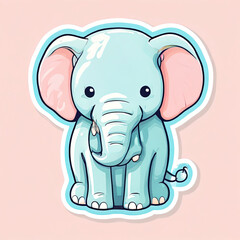 Fototapeta premium Cute blue cartoon elephant sticker illustration.