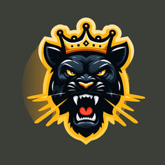 Blue Panther King with Crown Vector Illustration - Fierce Animal Mascot Logo Design , Royal Panther with Crown Graphic - Aggressive Blue Cat Emblem for Sports and Esports