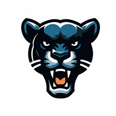 Blue Panther King with Crown Vector Illustration - Fierce Animal Mascot Logo Design , Royal Panther with Crown Graphic - Aggressive Blue Cat Emblem for Sports and Esports