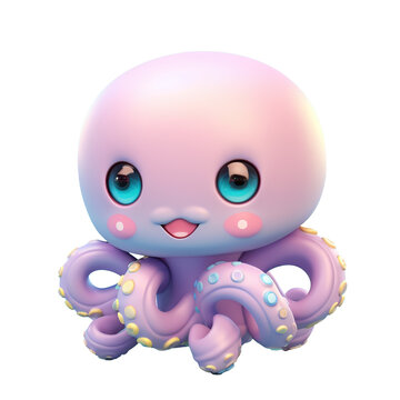 recommend clip art: 3d render of cute octopus isolated on transparent background