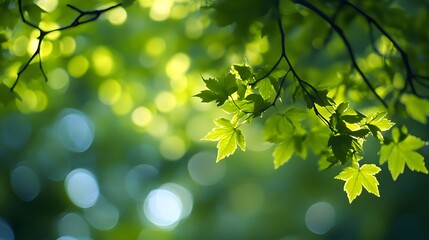 A bokeh background featuring fresh green tones, evoking a sense of nature and tranquility.