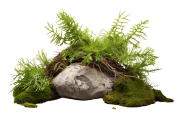 Moss covered landscape isolated on white background.