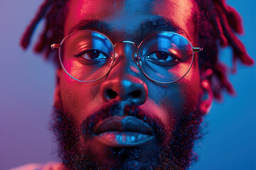 Portrait of a man with glasses in vibrant lighting effects