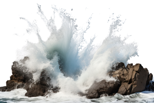 Fresh water splashes enchantingly as waves crash against the rocky beach.