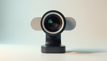 Smart Camera with Wide-Angle Lens: Close-up of a smart camera with a wide-angle lens on a light blue background, representing cutting-edge visual technology and surveillance devices.